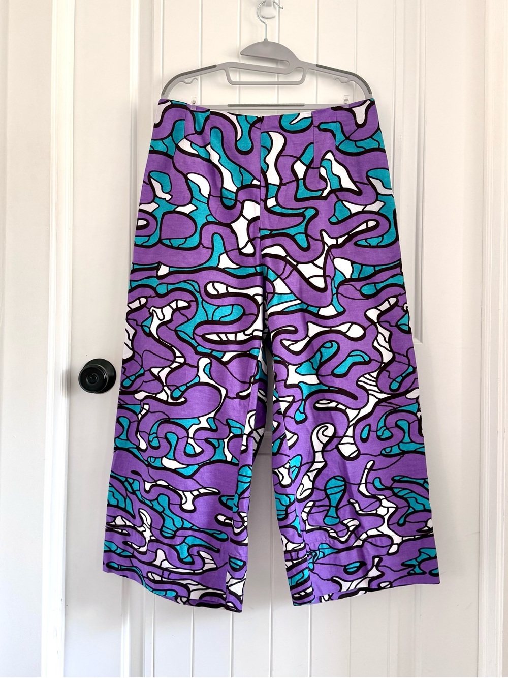 YEVU Maps Purple Abstract Print Wide-Leg Pants